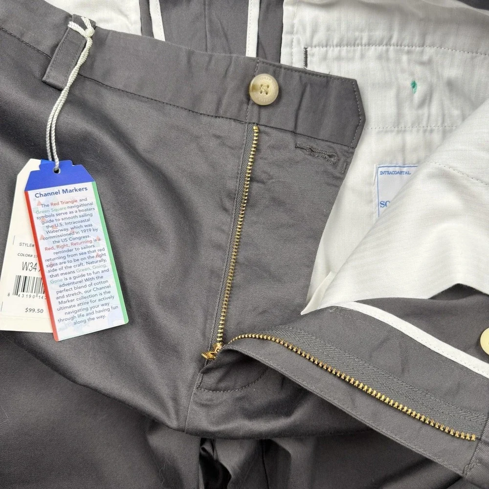 Southern Tide Channel Markers Pants Mens 34xUNF Gray Stretch Chino Unhemmed
